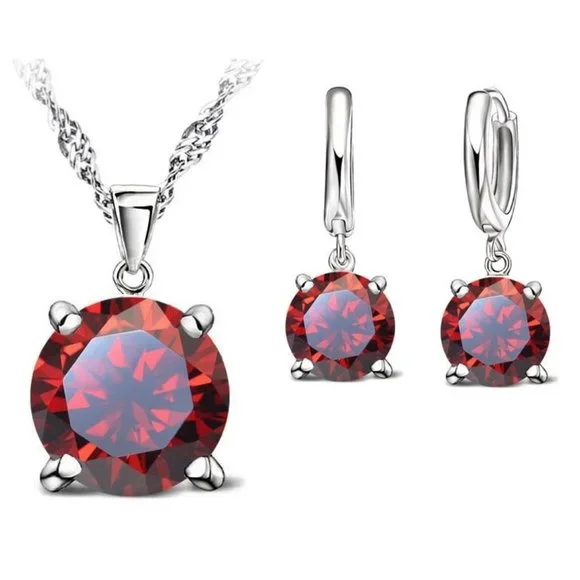 ❤️ 925 Sterling Silver Earrings And Necklace Set Round Shape Hoop - Picture 1 of 3